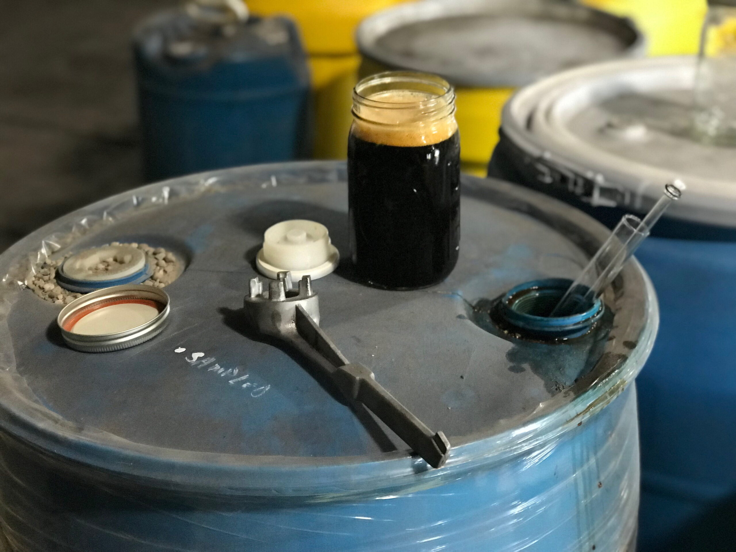 waste in cup on barrel